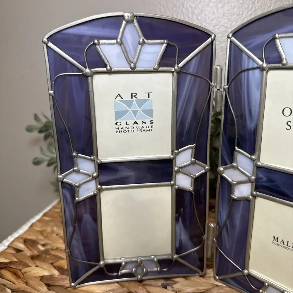 Malden Art Glass 4 Opening Folding Photo Frame Purple Art Stained Glass Style
